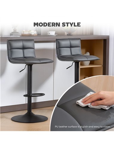 HOMCOM Set of Two Modern Faux Leather Bar Stools - Dark Grey
