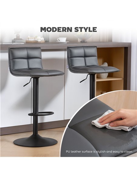 HOMCOM Set of Two Modern Faux Leather Bar Stools - Dark Grey - pic 172440 | FastDaddyshop