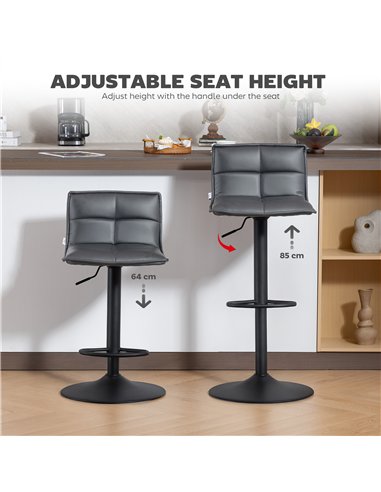 HOMCOM Set of Two Modern Faux Leather Bar Stools - Dark Grey