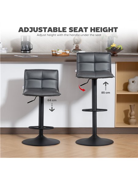 HOMCOM Set of Two Modern Faux Leather Bar Stools - Dark Grey - pic 172441 | FastDaddyshop