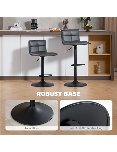 HOMCOM Set of Two Modern Faux Leather Bar Stools - Dark Grey