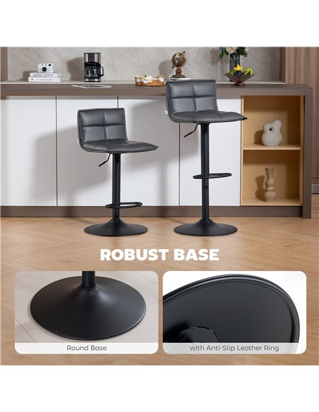 HOMCOM Set of Two Modern Faux Leather Bar Stools - Dark Grey - pic 172443 | FastDaddyshop