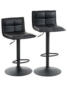 HOMCOM Set of Two Modern Faux Leather Bar Stools - Black