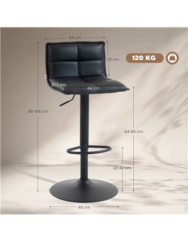 HOMCOM Set of Two Modern Faux Leather Bar Stools - Black