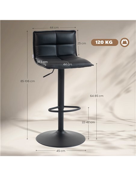 HOMCOM Set of Two Modern Faux Leather Bar Stools - Black - pic 172448 | FastDaddyshop