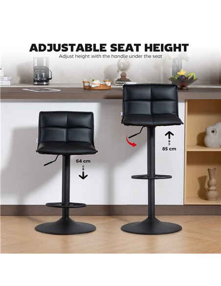 HOMCOM Set of Two Modern Faux Leather Bar Stools - Black - pic 172450 | FastDaddyshop