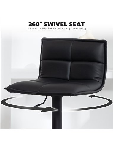 HOMCOM Set of Two Modern Faux Leather Bar Stools - Black