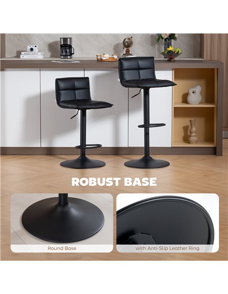 HOMCOM Set of Two Modern Faux Leather Bar Stools - Black - pic 172452 | FastDaddyshop