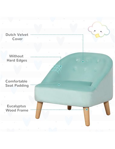 HOMCOM Toddler Chair, 2pcs Kids Sofa Set, Sofa & Ottoman for Bedroom, Playroom, Boys and Girls, 3-5 years old, Blue