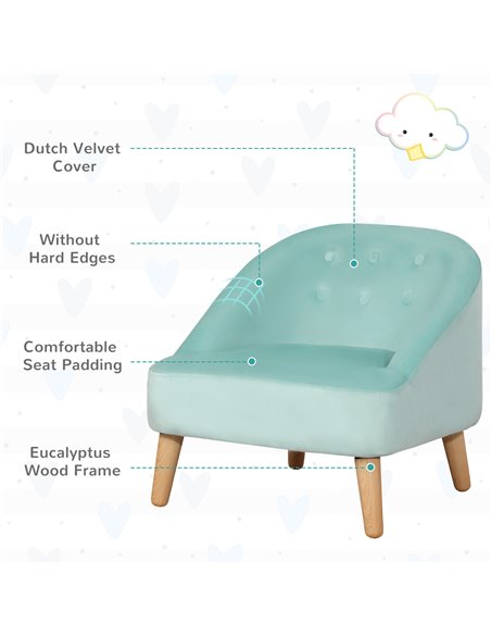 HOMCOM Toddler Chair, 2pcs Kids Sofa Set, Sofa & Ottoman for Bedroom, Playroom, Boys and Girls, 3-5 years old, Blue - pic 17246 | FastDaddyshop