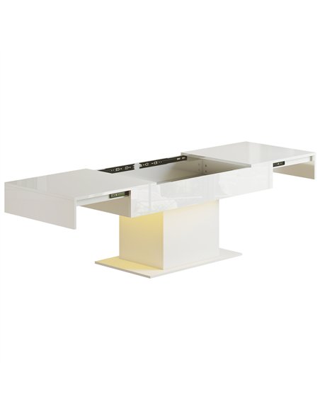 HOMCOM Extendable Coffee Table with LED Lights and Storage - High Gloss White - pic 172473 | FastDaddyshop