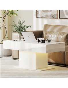 HOMCOM Extendable Coffee Table with LED Lights and Storage - High Gloss White 2