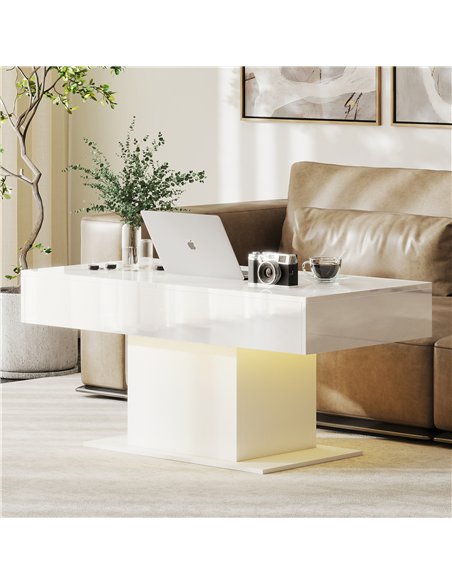 HOMCOM Extendable Coffee Table with LED Lights and Storage - High Gloss White - pic 172474 | FastDaddyshop