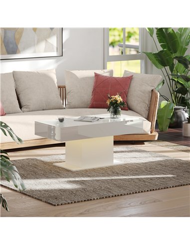 HOMCOM Extendable Coffee Table with LED Lights and Storage - High Gloss White
