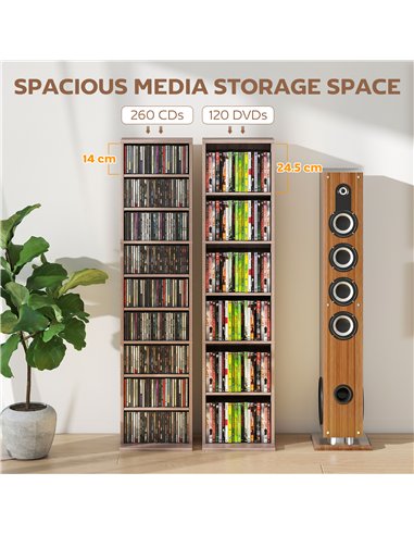 HOMCOM 260 Narrow CD Storage Unit - Natural Wood Finish