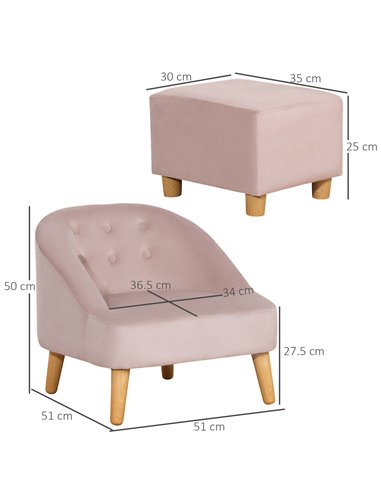 Homcom Kids Two-Piece Chair and Ottoman Set, Pink