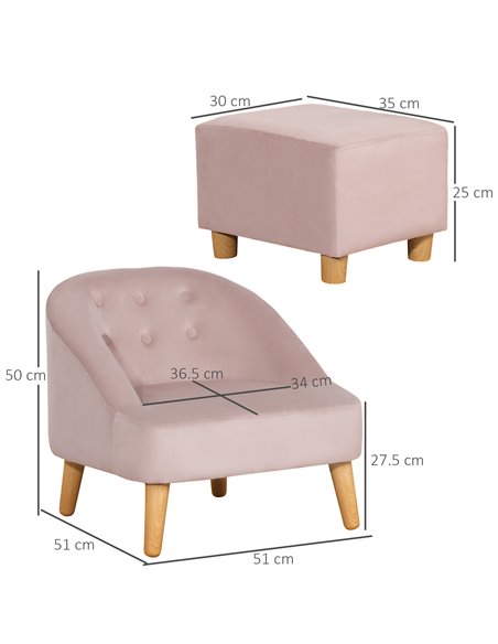 Homcom Kids Two-Piece Chair and Ottoman Set, Pink - pic 17250 | FastDaddyshop