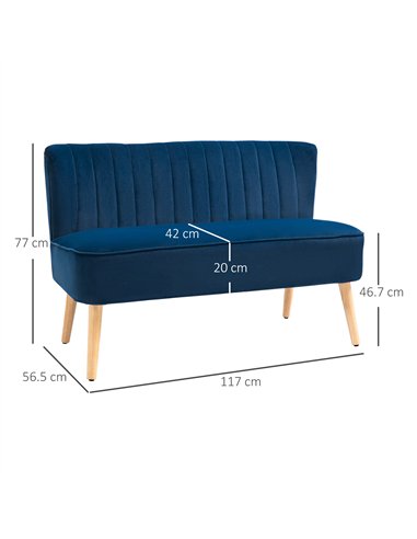 HOMCOM Modern Double Seat Sofa Foam Padding High Back Soft Comfortable Compact Couch Home Office Dark Blue