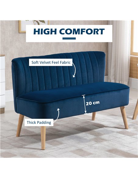 HOMCOM Modern Double Seat Sofa Foam Padding High Back Soft Comfortable Compact Couch Home Office Dark Blue - pic 172503 | FastDaddyshop