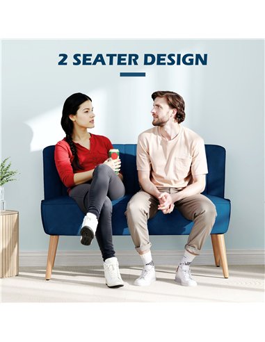 HOMCOM Modern Double Seat Sofa Foam Padding High Back Soft Comfortable Compact Couch Home Office Dark Blue