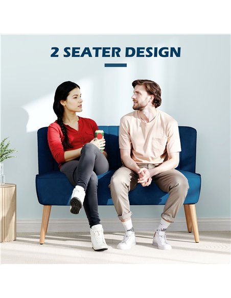 HOMCOM Modern Double Seat Sofa Foam Padding High Back Soft Comfortable Compact Couch Home Office Dark Blue - pic 172505 | FastDaddyshop