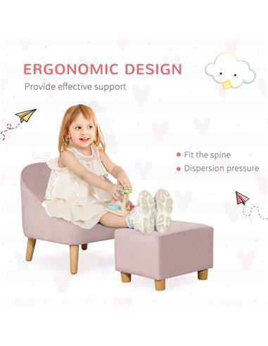 Homcom Kids Two-Piece Chair and Ottoman Set, Pink