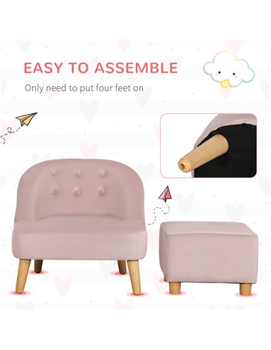 Homcom Kids Two-Piece Chair and Ottoman Set, Pink