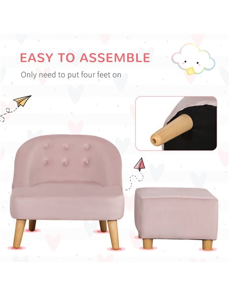 Homcom Kids Two-Piece Chair and Ottoman Set, Pink - pic 17252 | FastDaddyshop