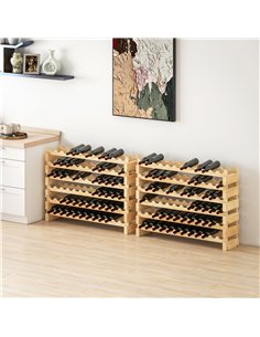 HOMCOM Six-Tier, 72 Bottle Wooden Wine Rack Set of 2 - Natural 2