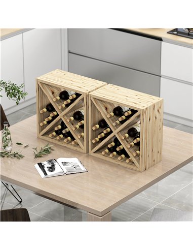 HOMCOM Set of 2 Wooden Wine Rack, X-Shaped Square Tabletop Storage Holder for 24 Bottle, Natural Wood