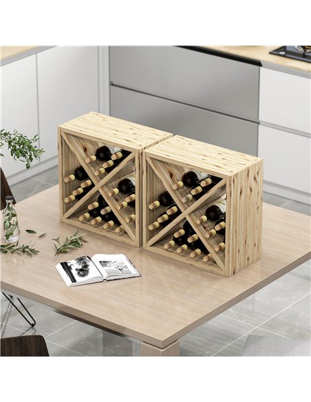 HOMCOM Set of 2 Wooden Wine Rack, X-Shaped Square Tabletop Storage Holder for 24 Bottle, Natural Wood - pic 172537 | FastDaddyshop