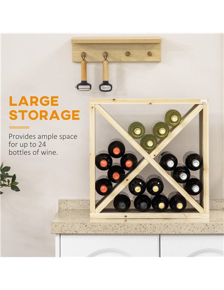 HOMCOM Set of 2 Wooden Wine Rack, X-Shaped Square Tabletop Storage Holder for 24 Bottle, Natural Wood - pic 172539 | FastDaddyshop