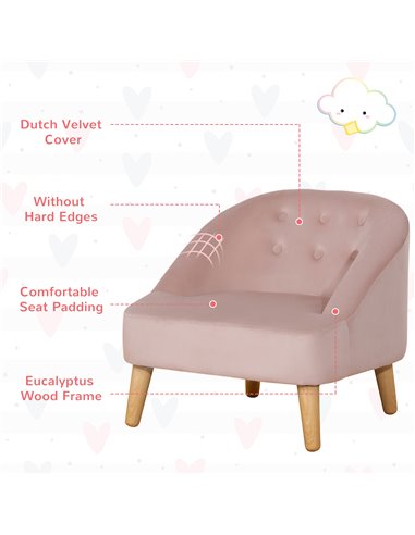 HOMCOM Toddler Chair, 2pcs Kids Sofa Set, Sofa & Ottoman for Bedroom, Playroom, Boys and Girls, 3-5 years old, Pink