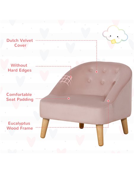 HOMCOM Toddler Chair, 2pcs Kids Sofa Set, Sofa & Ottoman for Bedroom, Playroom, Boys and Girls, 3-5 years old, Pink - pic 17254 | FastDaddyshop