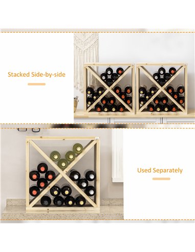 HOMCOM Set of 2 Wooden Wine Rack, X-Shaped Square Tabletop Storage Holder for 24 Bottle, Natural Wood