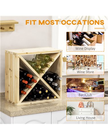 HOMCOM Set of 2 Wooden Wine Rack, X-Shaped Square Tabletop Storage Holder for 24 Bottle, Natural Wood