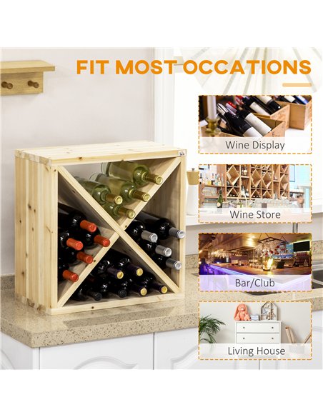 HOMCOM Set of 2 Wooden Wine Rack, X-Shaped Square Tabletop Storage Holder for 24 Bottle, Natural Wood - pic 172541 | FastDaddyshop
