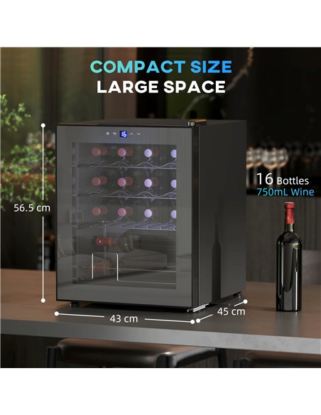 HOMCOM 42L 16-Bottle Wine Cooler Fridge - Black - pic 172547 | FastDaddyshop