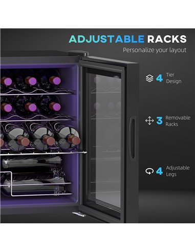 HOMCOM 42L 16-Bottle Wine Cooler Fridge - Black