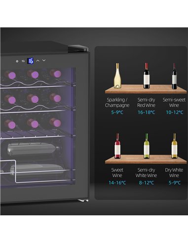HOMCOM 42L 16-Bottle Wine Cooler Fridge - Black