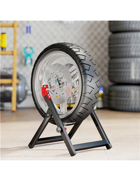 HOMCOM Foldable Motorcycle Wheel Balancer Truing Stand with Spoke Wrench, Steel Bike Tyre Rim Balancing Stand with Aluminium Sha - pic 172555 | FastDaddyshop