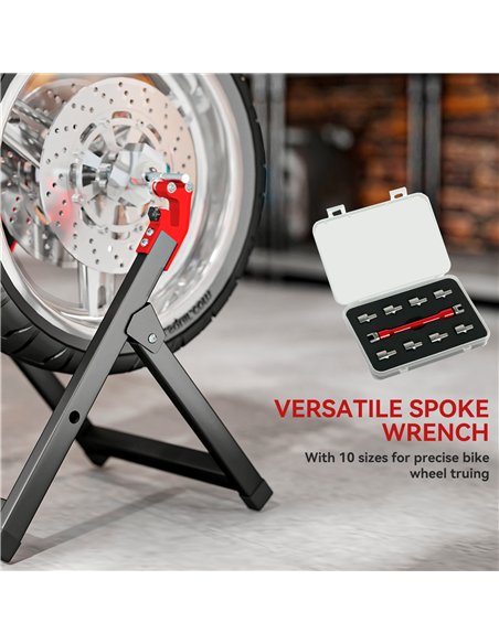 HOMCOM Foldable Motorcycle Wheel Balancer Truing Stand with Spoke Wrench, Steel Bike Tyre Rim Balancing Stand with Aluminium Sha - pic 172558 | FastDaddyshop