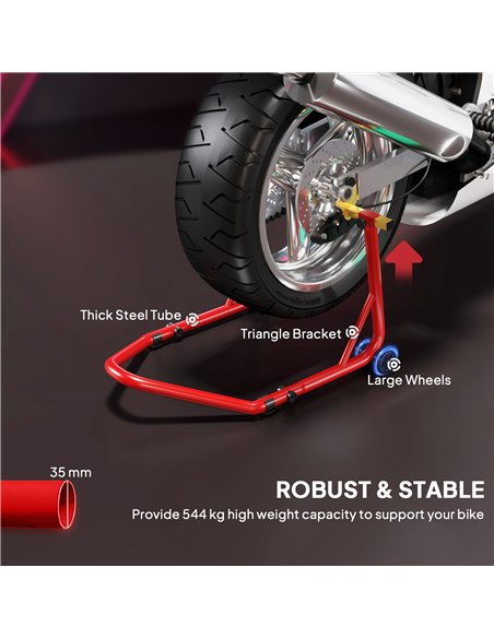 HOMCOM Motorcycle Rear Wheel Stand, 544 kg Capacity Heavy Duty Steel Motorbike Motorcycle Paddock Stand Lift with Adjustable U + - pic 172566 | FastDaddyshop