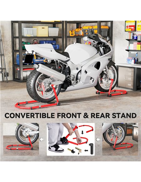HOMCOM Motorcycle Stand, Front/Rear Paddock Stand, with 390 kg Weight Capacity, Red - pic 172575 | FastDaddyshop