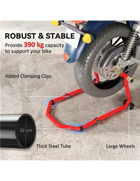 HOMCOM Motorcycle Stand, Front/Rear Paddock Stand, with 390 kg Weight Capacity, Red - pic 172576 | FastDaddyshop