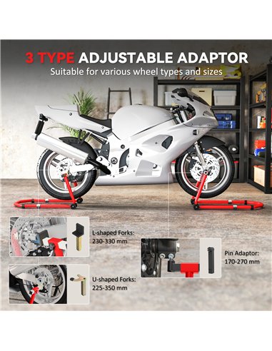HOMCOM Motorcycle Stand, Front/Rear Paddock Stand, with 390 kg Weight Capacity, Red