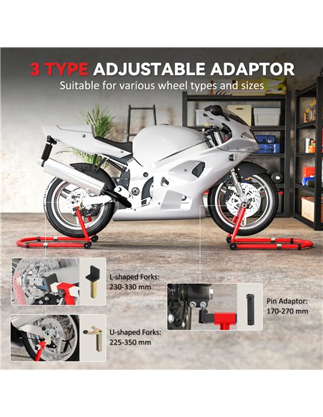 HOMCOM Motorcycle Stand, Front/Rear Paddock Stand, with 390 kg Weight Capacity, Red - pic 172577 | FastDaddyshop