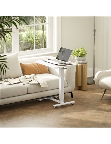 HOMCOM Height Adjustable Standing Desk, Pneumatic Sit Stand Desk for Laptop, Mobile Overbed Table with Wheels for Home Office, W