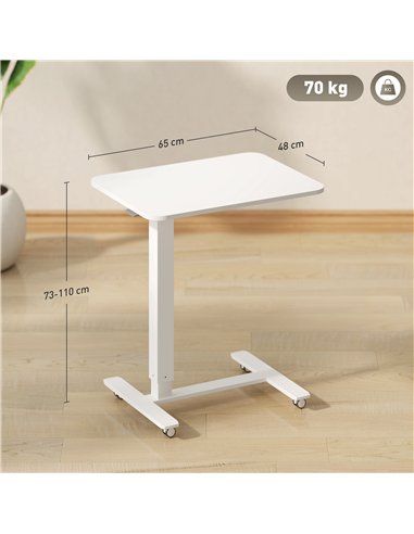 HOMCOM Height Adjustable Standing Desk, Pneumatic Sit Stand Desk for Laptop, Mobile Overbed Table with Wheels for Home Office, W