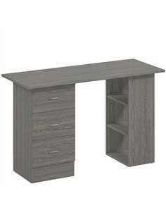 HOMCOM Computer Desk, Writing Table, PC Workstation with 3 Storage Shelves and Drawers, Silver Handle, for Home Office, Grey